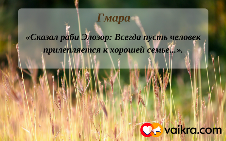 Гмара: «Сказал раби Элозор: Всегда пусть человек прилепляется к хорошей семье…»